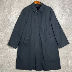 Vintage Permanent Press Mens Plaid Trench Coat Gray Blue Removable 60s 70s